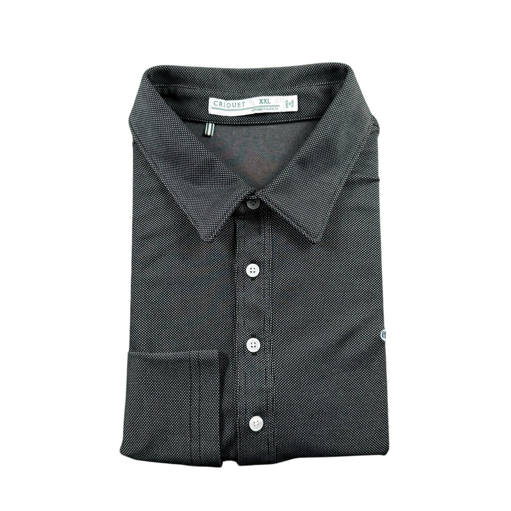 Criquet Black Grey Birdseye Cotton Blend L/S Men’s Polo Shirt Size 2XL XXL
